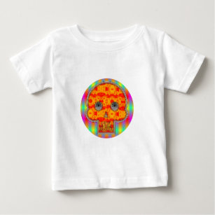Camiseta Para Bebê Crânio Robô Colorido No Fundo Do Arco-Íris