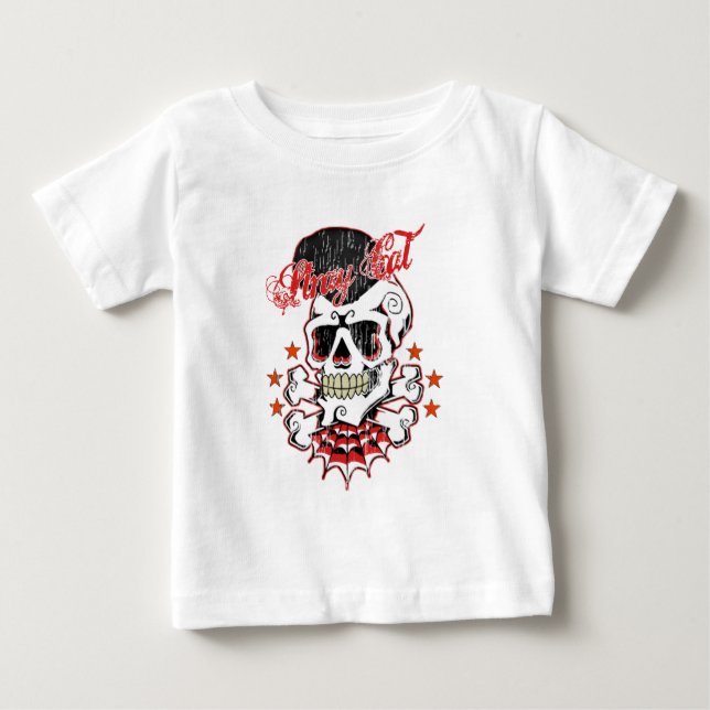Camiseta Para Bebê Crânio Rockabilly (Frente)