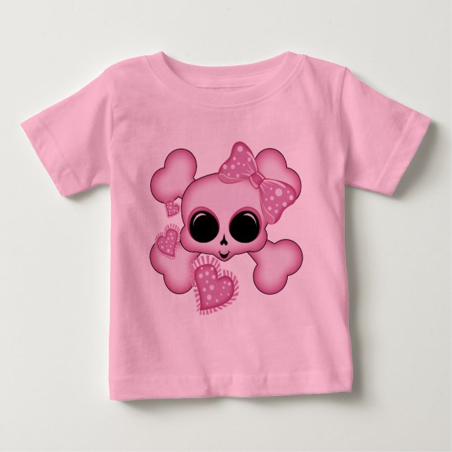 Camiseta Para Bebê Crânio rosa-claro (Frente)