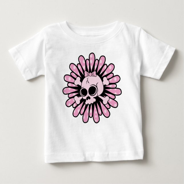 Camiseta Para Bebê Crânio Rosa Doce (Frente)