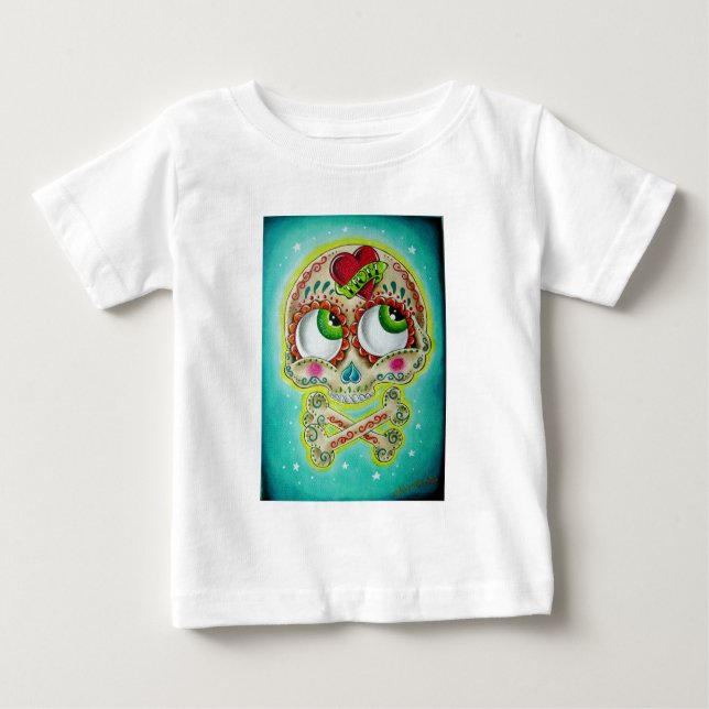 Camiseta Para Bebê Crânio Tattooed do açúcar (Frente)