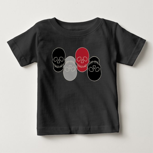 Camiseta Para Bebê Crânios - Preto-Bato e Branco-Osso (Frente)