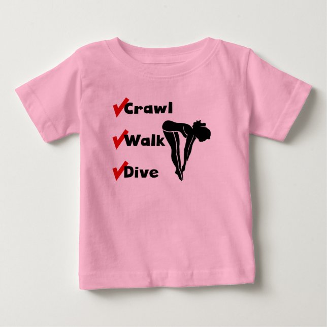 Camiseta Para Bebê Crawl Walk Dive (Frente)