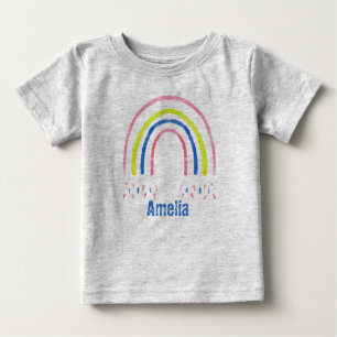 Camiseta Para Bebê Crayon Rainbow Confetti Personalizado