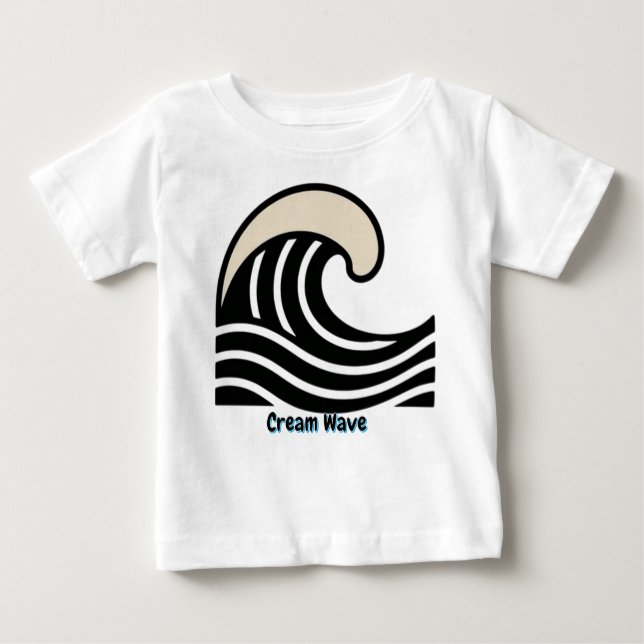 Camiseta Para Bebê Cream Wave Crest on Black – Minimal Ocean Line Art (Frente)