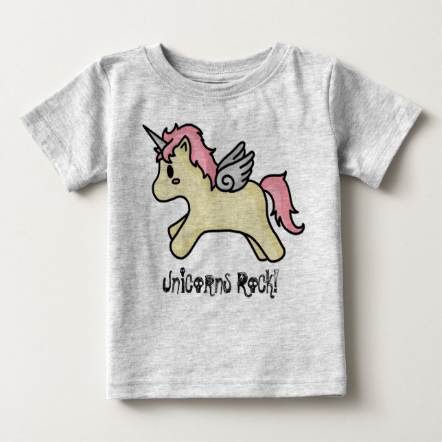 Camiseta Para Bebê Creeper Criança do Unicorns Rock [Rosa] (Frente)
