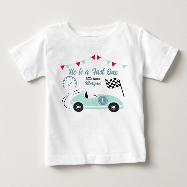 Camiseta Para Bebê Crescendo Rápido Festivo Carro de Corrida Azul de  (Frente)