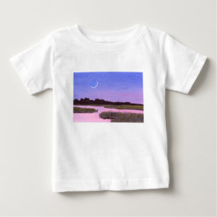 Camiseta Para Bebê Crescent Moon & Heron Twilight Marsh