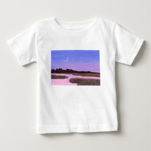 Camiseta Para Bebê Crescent Moon & Heron Twilight Marsh (Frente)