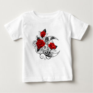 Camiseta Para Bebê Crescente Mecânico com Rosas vermelhas