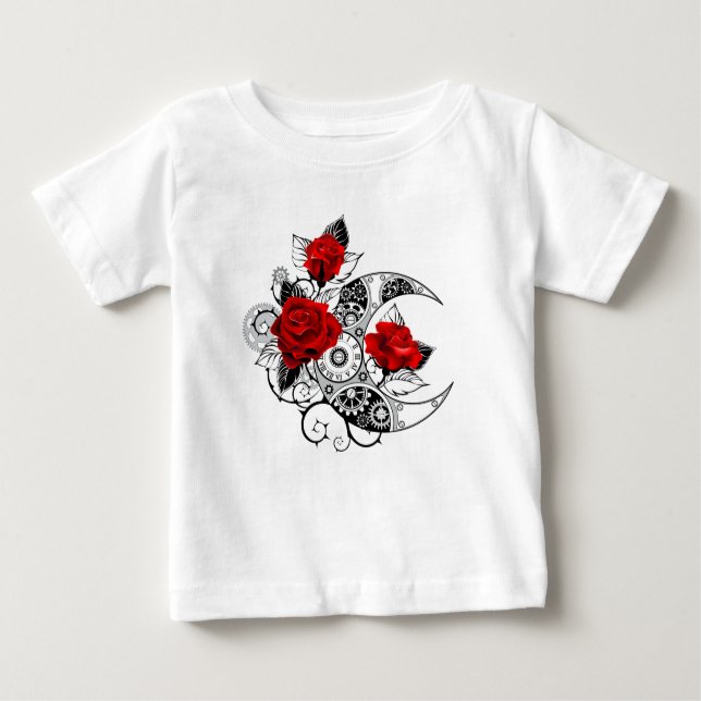 Camiseta Para Bebê Crescente Mecânico com Rosas vermelhas (Frente)