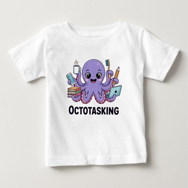 Camiseta Para Bebê Criação de Octotasking no Modo Multitarefa (Frente)