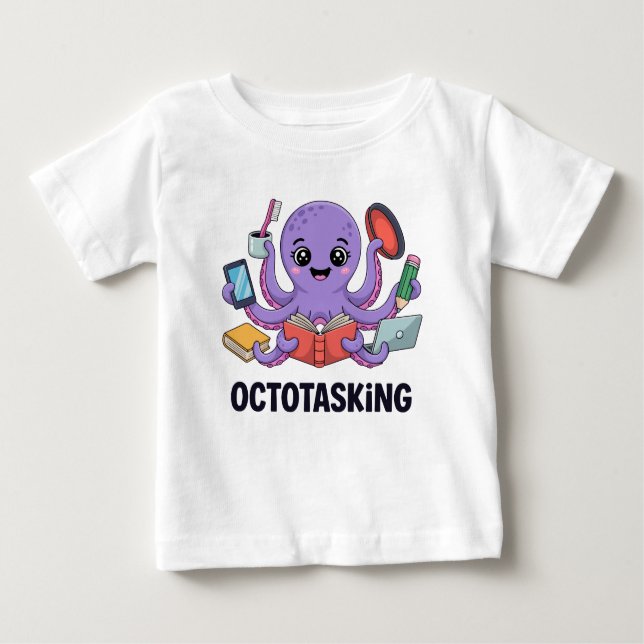 Camiseta Para Bebê Criação de Octotasking no Modo Multitarefa (Frente)