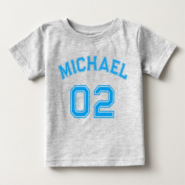 Camiseta Para Bebê Criança Boy Blue Name Jersey Number Cotton desport (Frente)