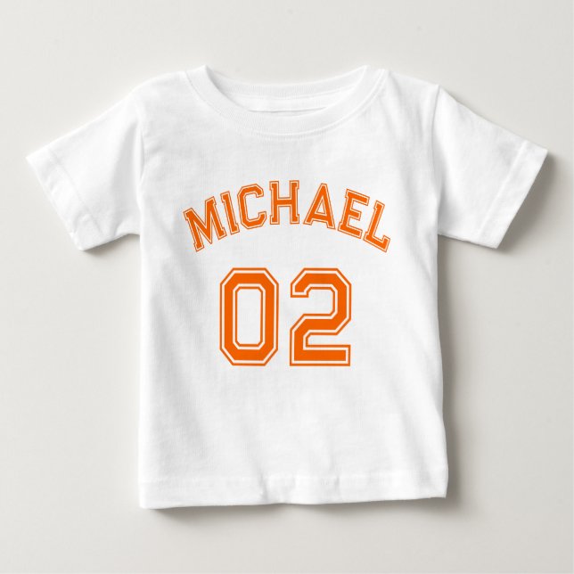 Camiseta Para Bebê Criança Boy Girl Orange Name Jersey Number Sports (Frente)