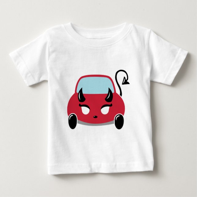 Camiseta Para Bebê Criança de Carro do Diabo Kawaii T-Shirt (Frente)