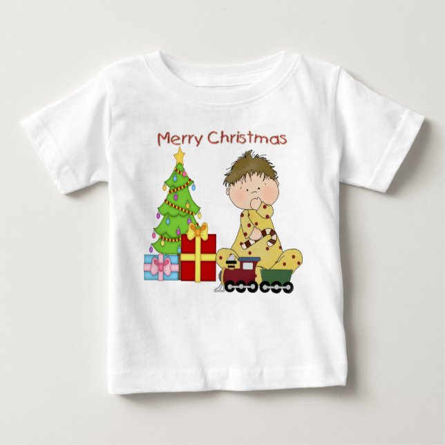 Camiseta Para Bebê Criança de Natal feliz T-Shirt de longa manga (Frente)