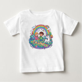 Camiseta Para Bebê Criança Fofo e Unicórnio Arco-íris Aventura Mágica
