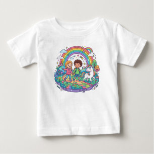 Camiseta Para Bebê Criança Fofo e Unicórnio Arco-íris Aventura Mágica