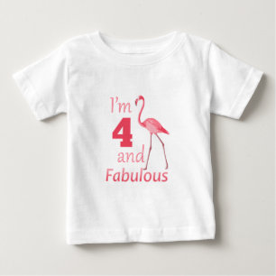 Camiseta Para Bebê Crianças: 4º Aniversário, Flamingo Cor-de-Rosa