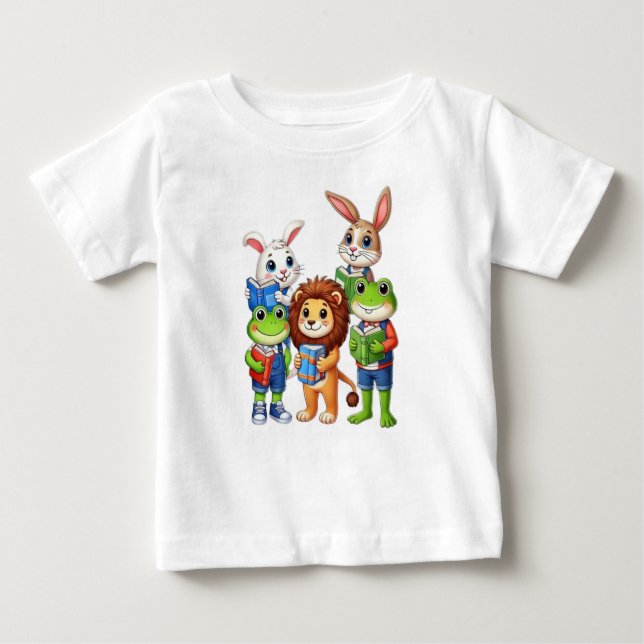 Camiseta Para Bebê Crianças Adoráveis: Animais com Livros para Cachor (Frente)