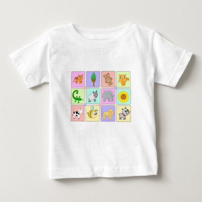Camiseta Para Bebê Crianças bonitas desenhando ovelha-elefante-de-vac (Frente)