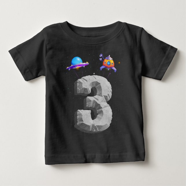 Camiseta Para Bebê Crianças de 3 anos Astronauta de Criança de Aniver (Frente)