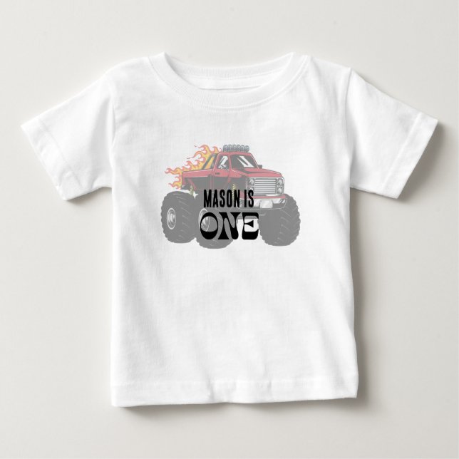 Camiseta Para Bebê Crianças de aniversário personalizadas Monster Tru (Frente)