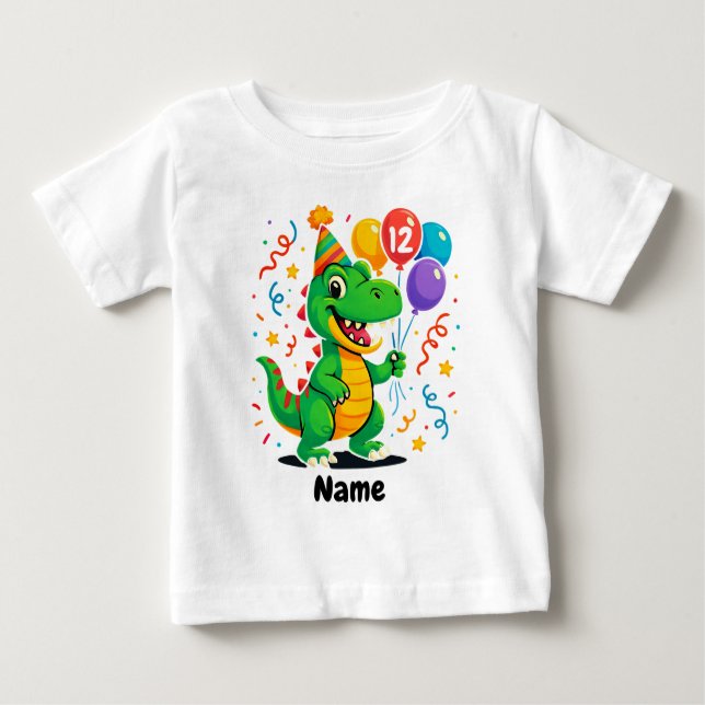 Camiseta Para Bebê Crianças de Dino de aniversário de lindos personal (Frente)