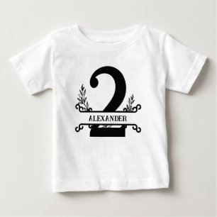 Camiseta Para Bebê Crianças de Florais Brancos e Pretos Personalizado