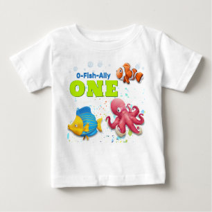 Camiseta Para Bebê Crianças de Peixes Tropicais Coloridos Primeiro An