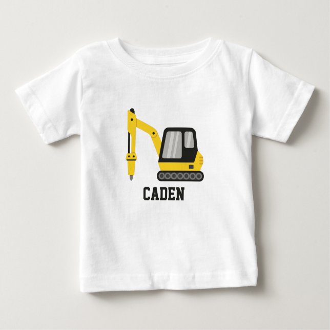 Camiseta Para Bebê Crianças de veículos com escavador amarelo para co (Frente)