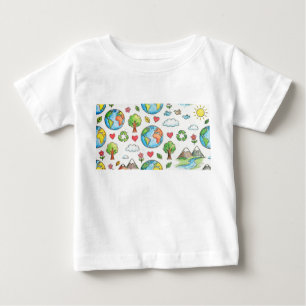 Camiseta Para Bebê crianças desenhando terra giz de cera lápis de cor