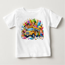 Camiseta Para Bebê Crianças e Ônibus Escolar Festa de Volta às Aulas