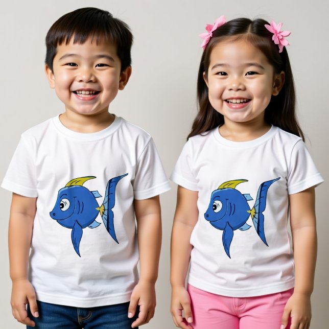 Camiseta Para Bebê Crianças engraçadas desenhando peixes de ângulo az (Criador carregado)