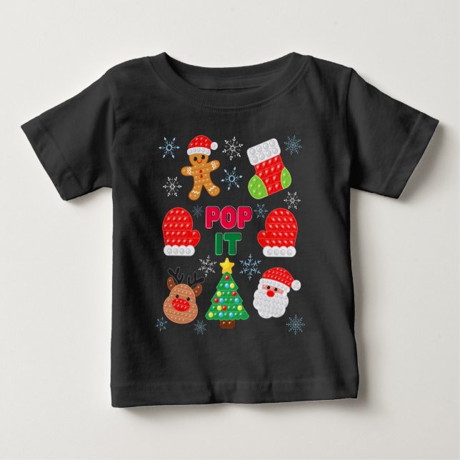 Camiseta Para Bebê Crianças Estouram Bolha de Natal Papai Noel Rena   (Frente)