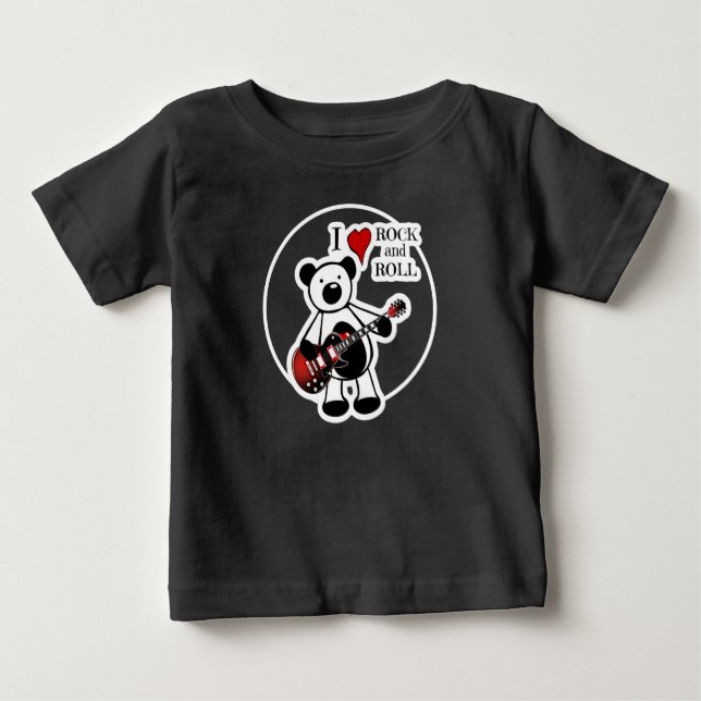 Camiseta Para Bebê Crianças Guitarra Cuja Rocha e Roll Rocker Teddy B (Frente)