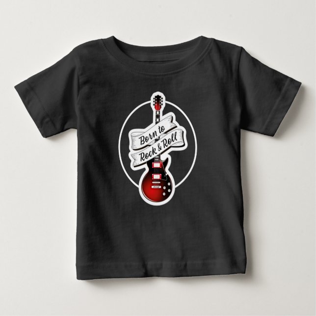 Camiseta Para Bebê Crianças Nascer de violão para Rock & Roll Banda M (Frente)