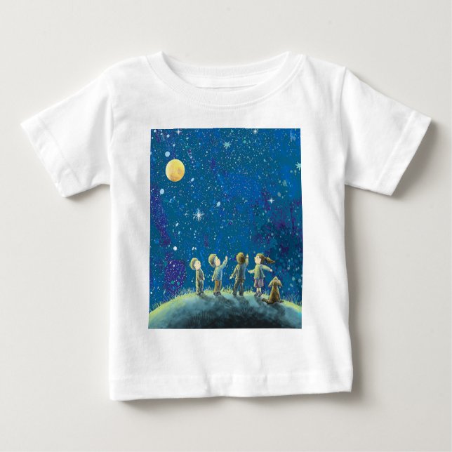 Camiseta Para Bebê Crianças Olhando O Céu Noturno (Frente)