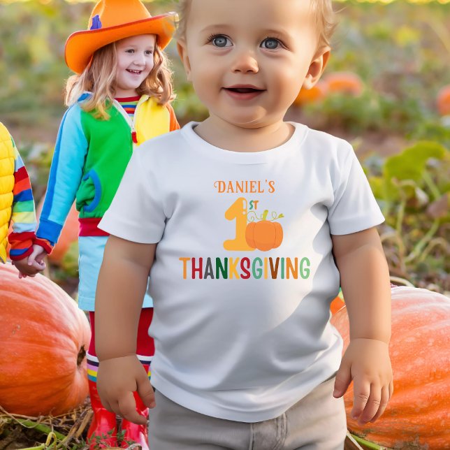 Camiseta Para Bebê Crianças Primeiro Graças Pumpkin Nome Engraçado (Criador carregado)