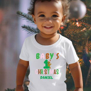 Camiseta Para Bebê Crianças Primeiro Natal Gingerpão Nome Engraçado