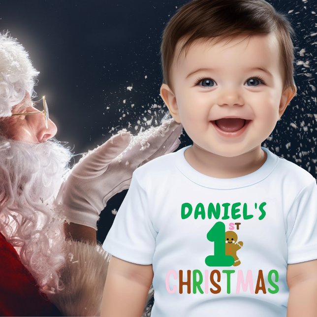 Camiseta Para Bebê Crianças Primeiro Natal Gingerpão Nome Engraçado (Criador carregado)