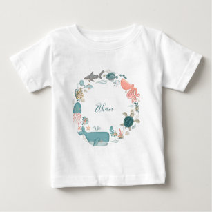 Camiseta Para Bebê Crianças Sob O Nome Personalizado Do Mar Aquarela