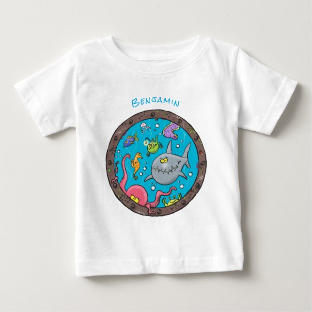 Camiseta Para Bebê Criaturas marinhas engraçadas desenho de desenhos  (Frente)
