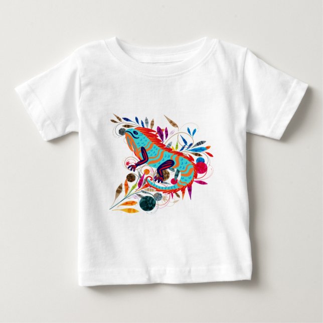 Camiseta Para Bebê Criaturas Whimsic | Iguana (Frente)