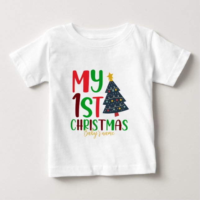 Camiseta Para Bebê Crie o primeiro Natal do seu próprio bebê (Frente)