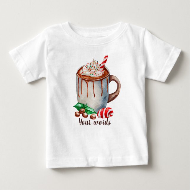Camiseta Para Bebê Crie o seu próprio Cacau Quente de Natal Festivo (Frente)