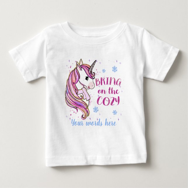 Camiseta Para Bebê Crie seu próprio Cozy Winter Unicorn (Frente)