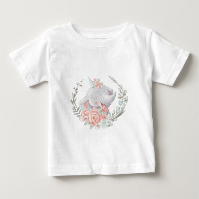 Camiseta Para Bebê Crie Seu Próprio Elefante Bonito Garota de Anivers (Frente)