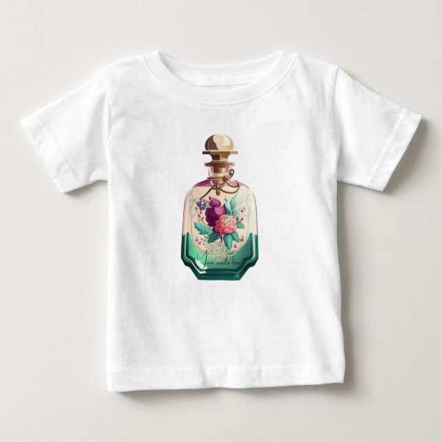 Camiseta Para Bebê Crie Seu Próprio Frasco de Perfume com Peônias Bon (Frente)